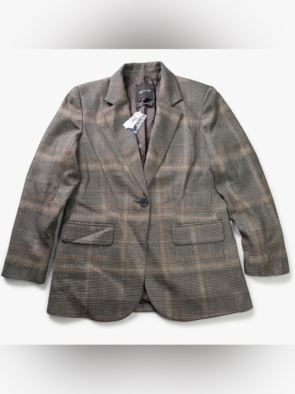 Madewell Plaid Blazer NW767 Size XS Brown Gray Italian Fabric NWT
